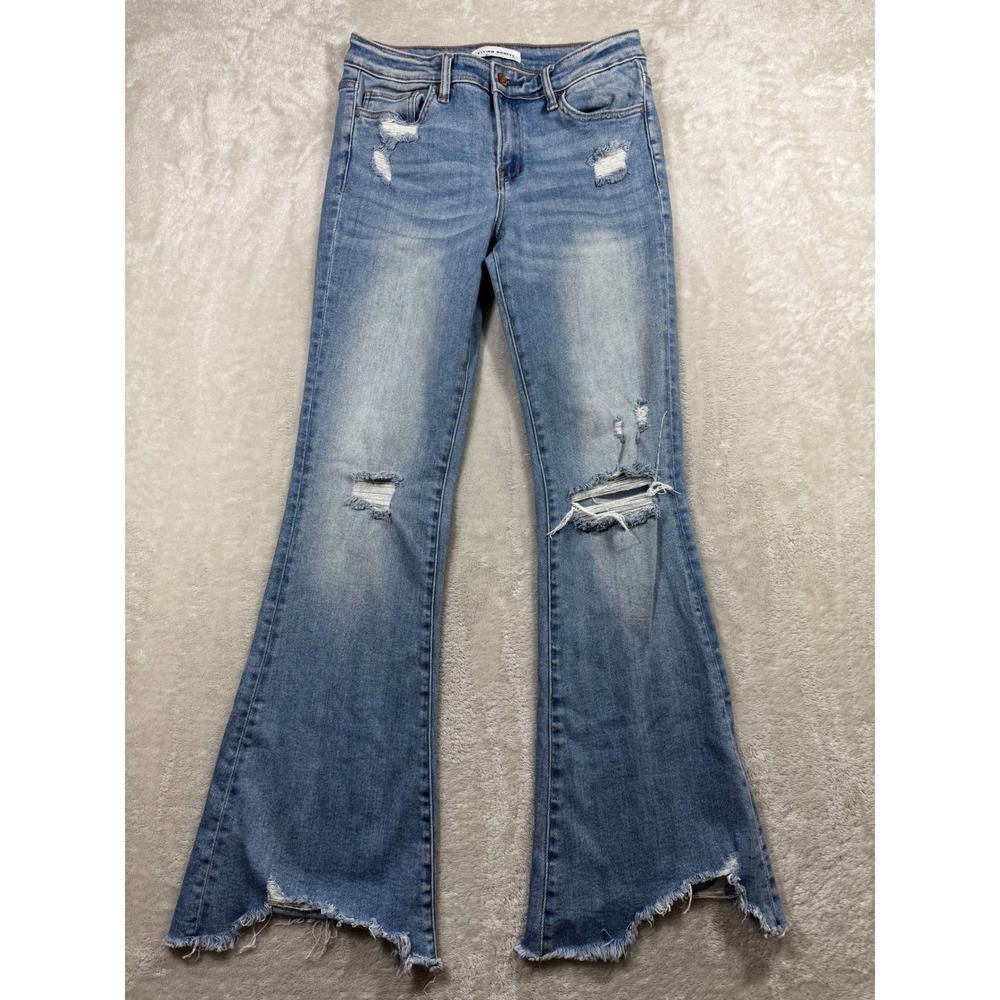 Flying Monkey Womens F4155 Distressed Flare Blue Jeans 27 Meas: 28x31